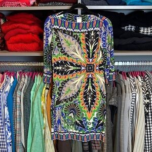 Ali Ro blue/multicolored 3/4 sleeve boat neck dress size 2